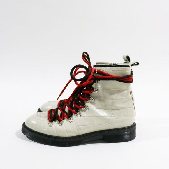 Polly Plume Croc Embossed Leather Combat Ankle Boots size 37 - Picture 1 of 12
